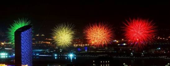 Fireworks explode over the Shanghai World Expo site during a rehearsal for its opening ceremony April 27, 2010.